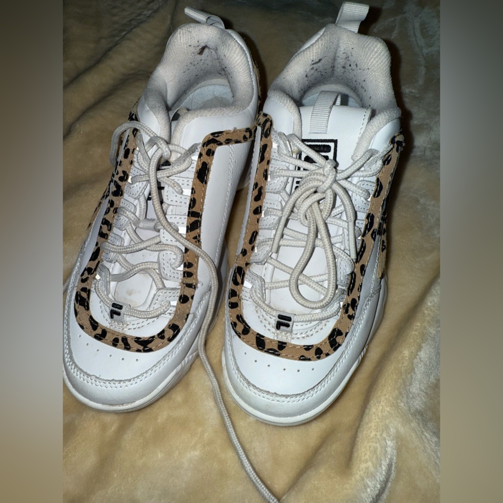 Fila White Sneakers with Leopard Details